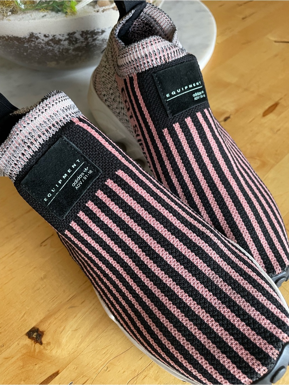 Adidas EQT SUPPORT Pink and Black Knit Slip-On Sneakers 8 1/2